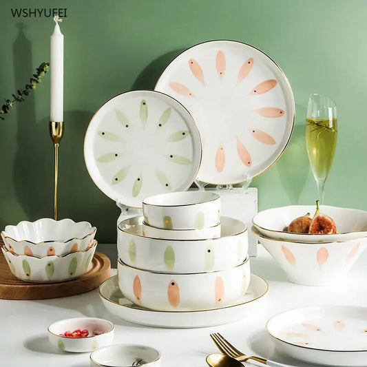 Nordic Style Light Luxury Ceramic Bowls Household Dishes Dishware Bowl Set Phnom Penh Tableware Delicatel Bowl Kitchen Supplies