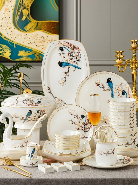 Dish set Household Chinese light luxury Phnom Penh ceramic bowl plate bone china tableware set bowl and plate combination