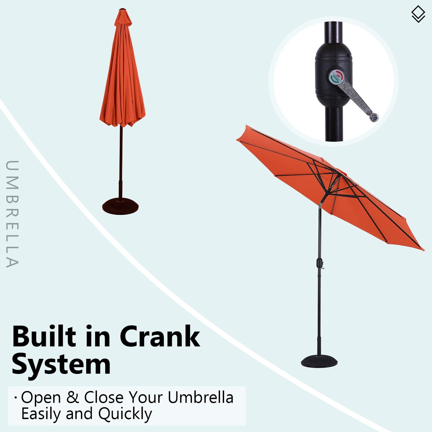 10Ft Patio Umbrella with 8 Sturdy Ribs Outdoor Market Table Umbrellas with Push Button Tilt/crank, Orange (Us Stock)