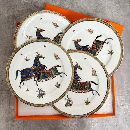 4 Pcs/2Pcs Bone China Plate Elegant Tableware Suit European-Style  Luxury  Dishes and Plates Sets Nordic Kitchen Christmas Gift